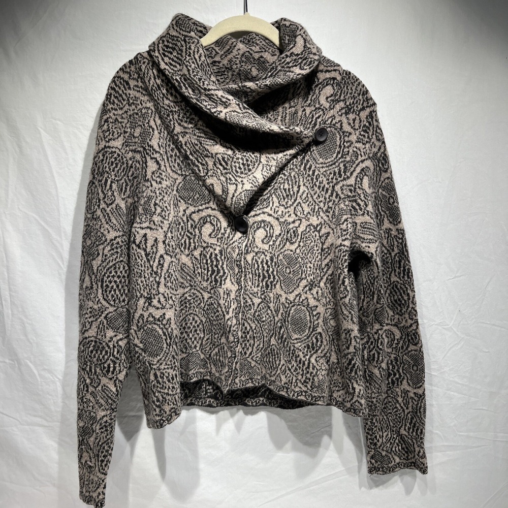 Sweater‎ Knit Jacket Shawl Collar Button Front Geometric Print Made in Italy L - Picture 6 of 11